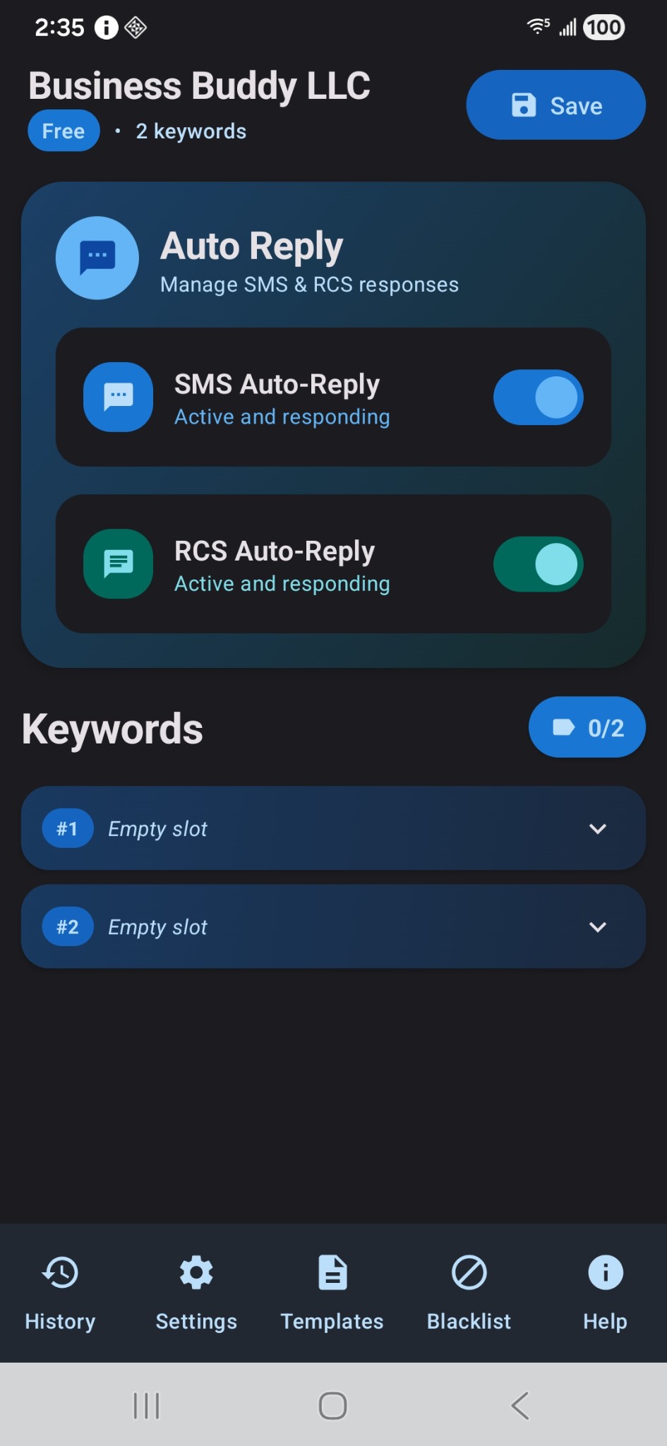 Business Buddy main dashboard